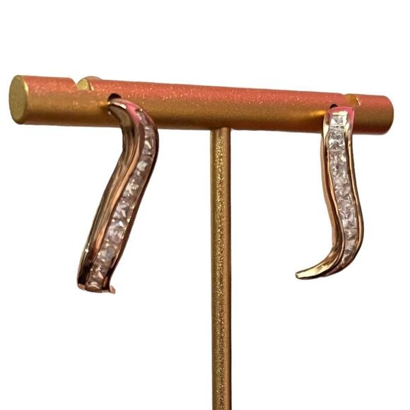 Gold Plated Sterling Silver CZ Wave Earrings - Picture 2 of 6